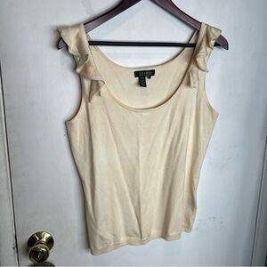 Laureen Ralph Lauren knit silk blend ruffles on shoulder tank